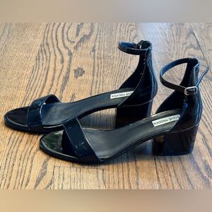 Steve Madden Black Patent Block Heel Kitten Sandals – Size 11, Strappy & Sleek
